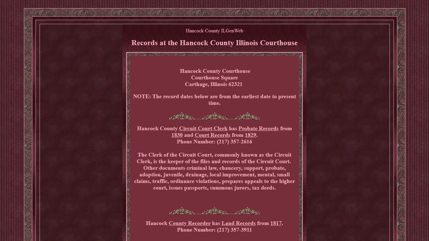 Records at the Hancock County Illinois Courthouse